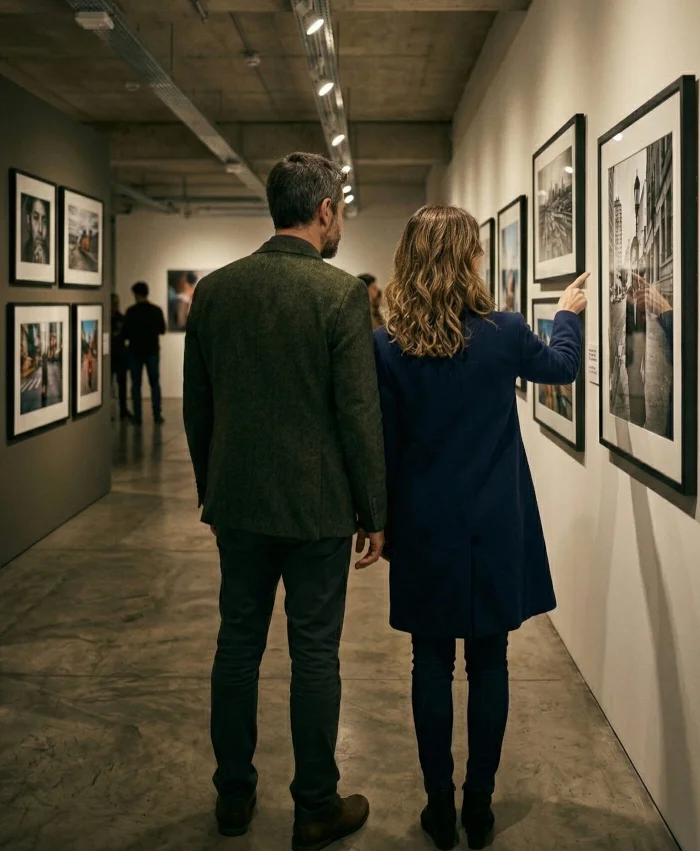 Visitantes recorriendo una muestra fotográfica